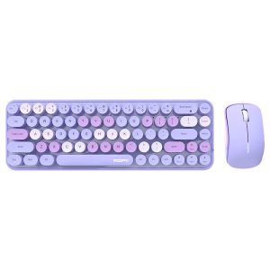 MOFII Slim Wireless Keyboard and Mouse Combo - Pink & White joyful Face Design, Round Keys, Optical Tracking, PC Compatible, Non-Rechargeable AAA Battery Included - Perfect Gift for Birthdays, Valentine's, Halloween, Easter, Boyfriends, Girlfriends, Wireless Keyboard Mouse Combo