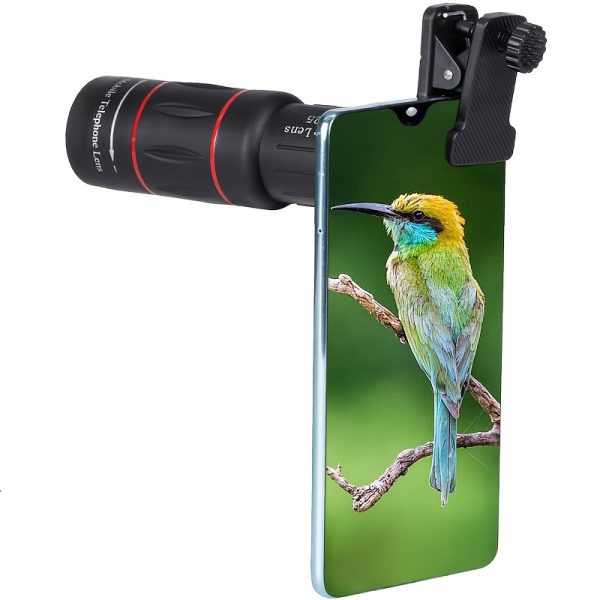 Universal 18X High Definition Telephoto Lens for Smartphones, Rubber Material, Zoom Lens Attachment for Outdoor Photography, Compatible with iPhone, Samsung, Xiaomi & More