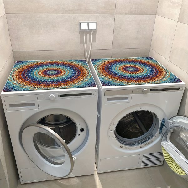 2 Pack Mandala Pattern Washing Machine Top Covers, Polyester Dustproof Decorative Dryer Mat with Colorful Print, Non-Slip Multipurpose Protective Pad 50.8x60.96 cm
