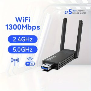 Wireless USB 1300Mbps Network Adapter with Dual-Band Antenna, 2.4GHz and 5.0GHz, Power Mode: USB, Operating Voltage: ≤36V, Connectivity Option: USB, Battery Properties: Without Battery, Compatible with Windows 10/11/8.1/7, WiFi Function, Mobile Hotspot