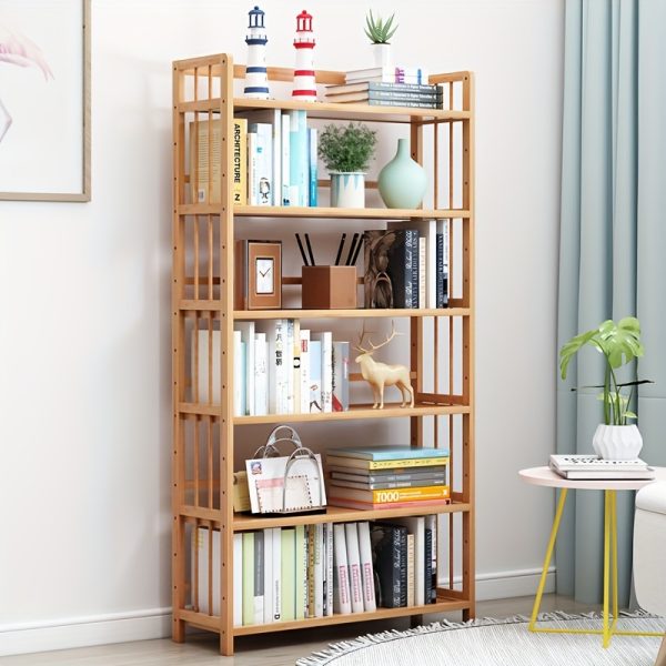 Simple Wooden Bookshelf Floor Rack, Tiered Shelf Study Office Home Storage Rack with Cork and Artificial Board Material, Assembly Required, No Electricity Needed