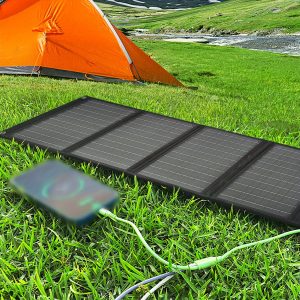 40W Foldable Solar Panel Charger: Portable Monocrystalline Solar Power Bank with USB, Type-C, DC Output - Ideal for Outdoor Camping, Hiking, Emergency, and Household Use