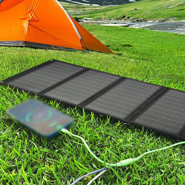 40W Foldable Solar Panel Charger: Portable Monocrystalline Solar Power Bank with USB, Type-C, DC Output - Ideal for Outdoor Camping, Hiking, Emergency, and Household Use