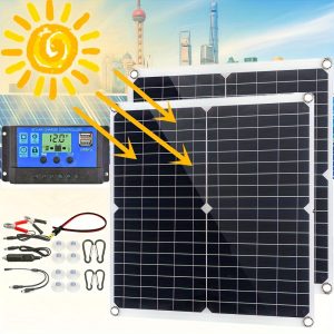 1/2pcs, 20W/40W Portable Solar Panel Kit DC 12V/5V Dual USB Solar Cells Solar Controller+Connector Cables for Phone Car Yacht RV Boat Home Camping