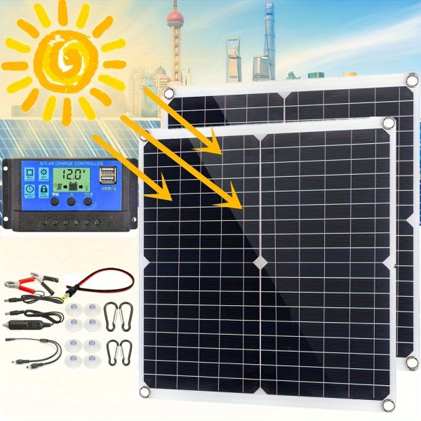 1/2pcs, 20W/40W Portable Solar Panel Kit DC 12V/5V Dual USB Solar Cells Solar Controller+Connector Cables for Phone Car Yacht RV Boat Home Camping