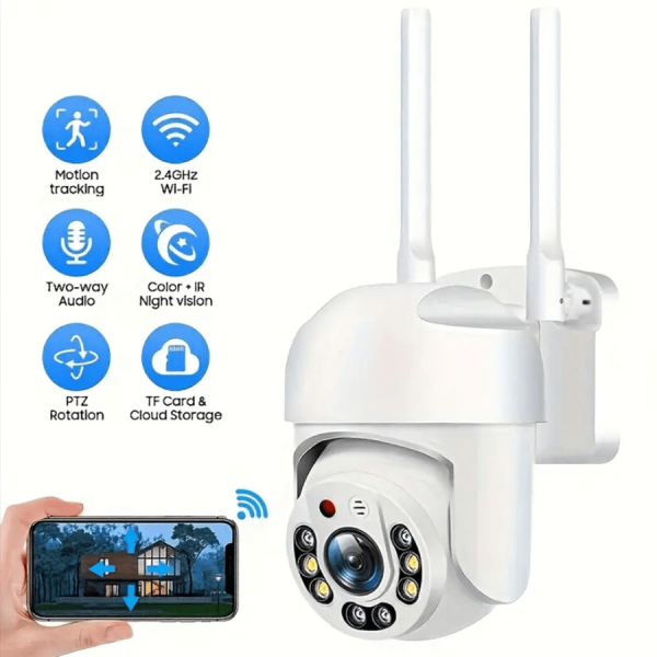 Outdoor Wifi Security PTZ Auto Tracking Audio CCTV Surveillance 360 IP Camera, Day and Night Full Color, AI Humanoid Motion Detection, Two-Way Voice Intercom, 360 Degree Panoramic Surveillance, 2.4GHz Security Camera Smart Home Security Ca