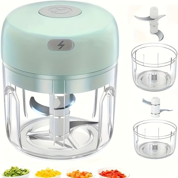 1pc Portable Mini Food Processor, Electric Garlic Mincer with Stainless Steel Blades, USB Rechargeable 1200RPM Wireless Kitchen Blender, Speed Control, Easy Clean, 250ML Capacity, Lithium Battery