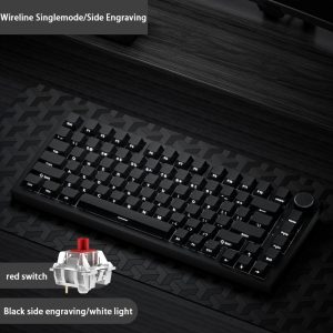 AJAZZ AK820 Wired Mechanical Keyboard, Ergonomic Hot-swappable 75-Key with Backlight, Red HP-Type Red Shaft, USB Cable Included, No Battery Required, Office Keyboard with Volume Knob