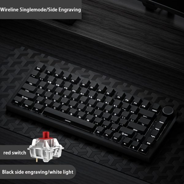 AJAZZ AK820 Wired Mechanical Keyboard, Ergonomic Hot-swappable 75-Key with Backlight, Red HP-Type Red Shaft, USB Cable Included, No Battery Required, Office Keyboard with Volume Knob