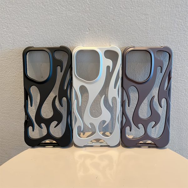 Stylish Hollow Flame Cooled Phone Case For IPhone 16, 15, 14, 13, 12, 11, 16 Pro, 16 Pro Max, Matte Cool Silver Plated Flexible Case, Packaged In Creative Gift Box, Suitable For Men And Women