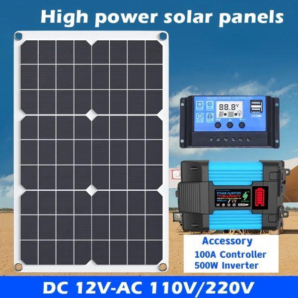 NEWTIPOWER 20W Portable Solar Power System - Dual USB, 100A Smart Controller, 500W DC-AC Inverter, PVC Material, Battery Not Included, Complete Outdoor Charging Kit for Phones, Cameras & 12V Car Batteries