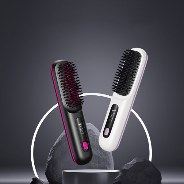 Portable&cordless straight hair comb, rapid heating, constant temperature anti-hot design, negative ion technology, intelligent digital display, USB charging, delicate and lightweight, very suitable for home and travel use, ideal gift for ladies