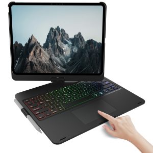 KOLUDE Sleek Black for iPad Pro 33.02cm Keyboard Case with Trackpad - 360° Rotatable, Wireless, Wireless-Compatible, 7-Color Backlighting, ABS Material, USB-C Charging - Perfect for iPad Pro 32.77cm 2024, Hotkeys & Media Controls