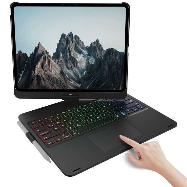 KOLUDE Sleek Black for iPad Pro 33.02cm Keyboard Case with Trackpad - 360° Rotatable, Wireless, Wireless-Compatible, 7-Color Backlighting, ABS Material, USB-C Charging - Perfect for iPad Pro 32.77cm 2024, Hotkeys & Media Controls