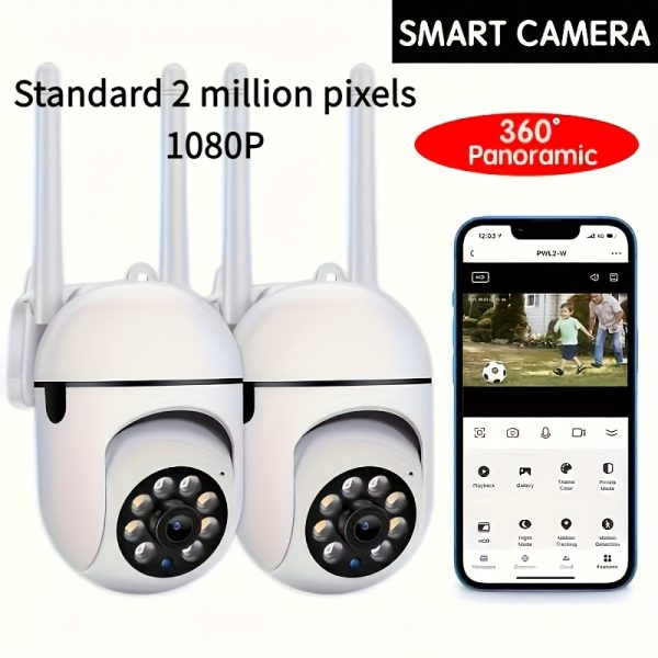 2pcs 1080P Ultra HD WiFi Security Cameras - Wireless Outdoor PTZ Surveillance with 4X Zoom, Human Tracking, Two-Way Audio, Full Color Night Vision, Motion Detection & Sound Alerts, Compatible with iOS & Android, Remote Monitoring | Wallmounted Cameras | Highdefinition Lens, Wireless Security Camera