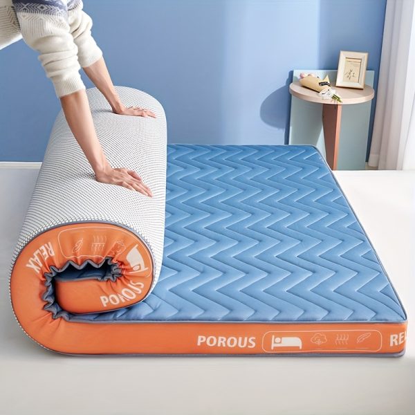 Porous Relax Ultra-Comfort Memory Foam Mattress Topper - Slow Rebound Latex Sponge for Perfect Body Contour, Breathable & Supportive, Blue with White Border, Ideal for a Peaceful Night's Sleep
