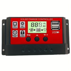 1pc Sone Solar Charge Controller, 12V/24V Auto with Adjustable LCD Display, Dual USB Ports, Built-in Timer, PWM Auto Parameter, Insulation Material, Hard-Wired Power Supply, Voltage Below 50V - No Battery Included