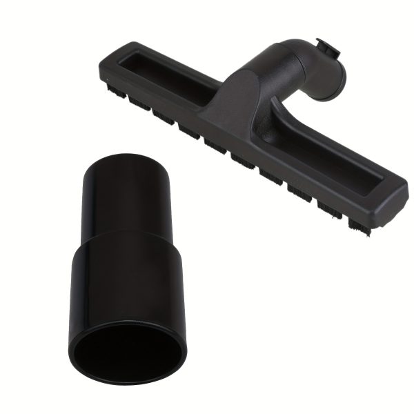 Vacuum Cleaner Floor Brush with Wheels and Adapter, Universal 32mm Inner Diameter, Black Plastic - Includes 35mm to 32mm Hose Connector, Rotatable 360 Degree Wheel, Scratch-Resistant, Durable Construction, Non-Electric, Non-Wireless