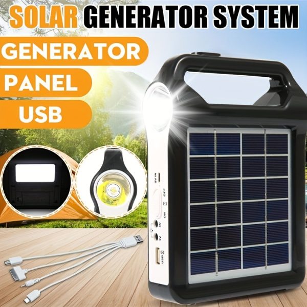 1pc, Portable 6V Rechargeable Solar Panel Power Storage Generator System USB Charger With Lamp Lighting Home Solar Energy System Kit