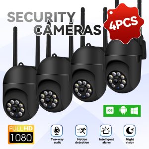 4pcs/2pcs/1pc Camera, Equipped with Full-Color Night Vision Wireless 1080P High-Definition Indoor/Outdoor Home Security Monitoring Camera, with 2-Channel Audio, 355 Degree Intercom Home Security Camera, 2.4G Wi Fi Intelligent Home Security System, AI Mobile Detection, Two-Way Audio
