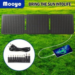 Mooye 30W Solar Panel, 3-Fold Portable Charger with USB, Type-C, DC Outputs, for Phone, Laptop, Car, RV, Ideal for Home, Lawn, Camping, Travel, Fishing - Insulated Material, Solar Powered, Brand Mooye, Battery Not Included, Removable