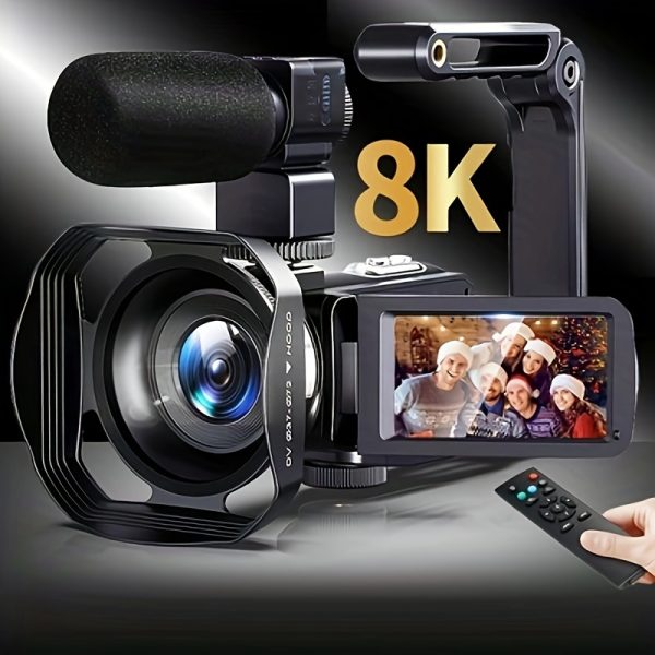 Ourlife 8K Ultra HD Video Camera, 64MP WiFi Infrared Night Vision Vlog Camera with 18x Digital Zoom, Touchscreen, External Microphone, Shade Cap, Stabilizer, Remote, Light, Touch Pen, 64G Storage Card, 4K Video Capture, Rechargeable Battery, USB Power, Wi-Fi Connectivity