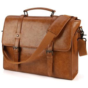 Lubardy Vintage Men's Waterproof PU Leather Laptop Briefcase - 39.62 cm Large Messenger Bag with Multiple Compartments, Adjustable Shoulder Strap & Zipper Closure, Brown Retro Office & College Satchel, Laptop Bag