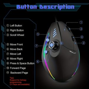 JOMAA Wired Gaming Mouse, Hexagonal Shape, Wall Mount, Adjustable Mounting, ABS Material, 11-Key Full-Key Programming, Left & Right Buttons, Scroll Wheel, for PC