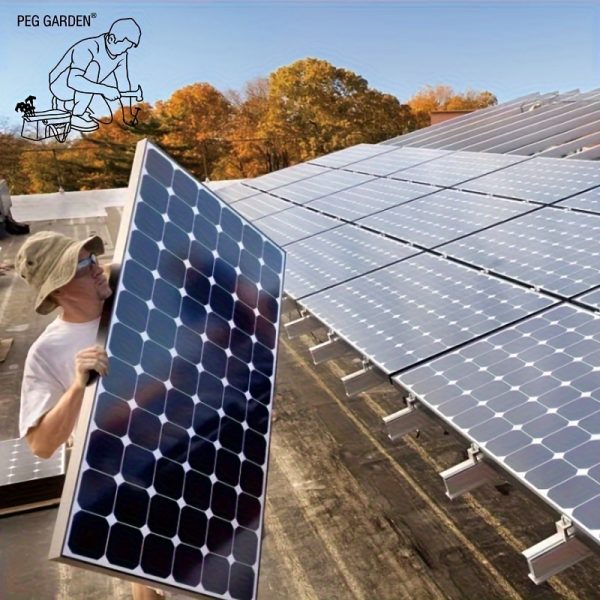 Solar Panel Installation Kit For PV Solar Panels, Suitable For Golden Metal Roofs, Tin Roofs, And Flat Roofs. The Kit Includes Adjustable Panel Grounding And Drainage Troughs, As Well As Z-shaped Brackets For Clamping The Solar Panels To The Aluminum Rails At The Ends.