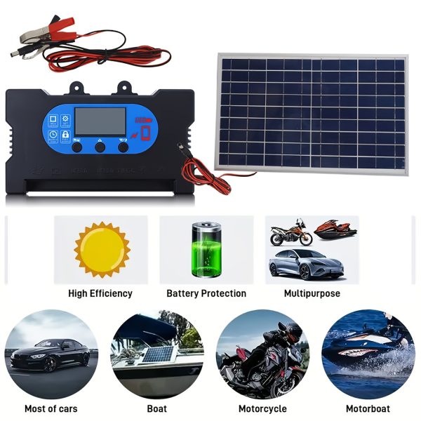 100W Portable Solar Panel Charger Kit - 12V Photovoltaic Power Bank with Fast Charging Controller, Magnetic Material, Detachable Design for Home, Camping, RVs, Cars, Boats & Motorcycles, Solar Phone Charger