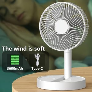 Stand Fan, 20.32 cm Folding Portable Telescopic/USB Desk Fan with 3600mAh/5400mAh Rechargeable Battery, 4 Speeds Super Quiet Adjustable Height And Head Great for Office Home Outdoor Camping (Without Plug)