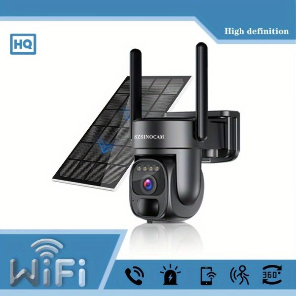 Solar-Powered 1080P Security Camera with 360° Rotation, 4x Zoom, Two-Way Audio, Color Night Vision, Spotlights & Siren Alerts – Outdoor Motion Detection, Cloud/SD Storage, Wi-Fi Enabled, Perfect for Home Security, Wireless Home Security | Mounted Solar Panel | Durable Black Casing, Solar Security Camera