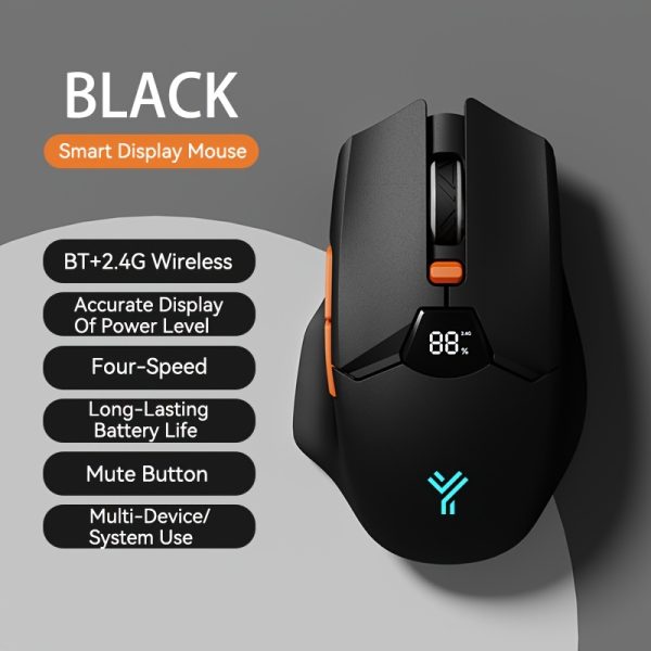 Wireless Gaming Mouse with Wireless 4.1 & 5.1, Type-C Charging, Power Display, 600mAh Battery, 4 Adjustable Speeds (800-3200), Mute Function - Ideal for Gaming and Office Use, Versatile Connectivity | Modern Aesthetic | Plastic Construction