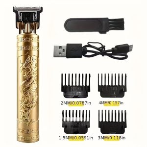 1-Set Professional Electric Hair Clipper Kit for Men - Dragon Design in Golden, Black, & Copper, Rechargeable 400mAh Lithium Battery, Ideal Father's Day Gift