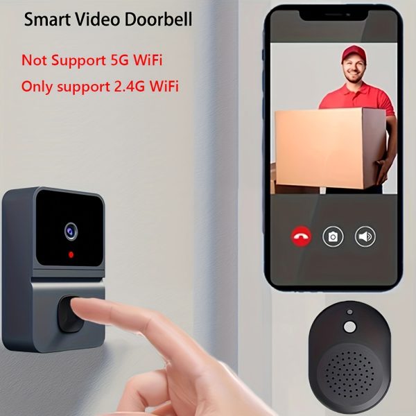 1pc Smart Visual Doorbell, Wireless Wifi, Low Power Consumption, Long Standby, APP Remote Intercom, Wall Mount, Non-Waterproof, Battery Powered/USB Dual Use, Lithium Battery-Polymer, 800mAh, with Display, for Smartphones or Tablets