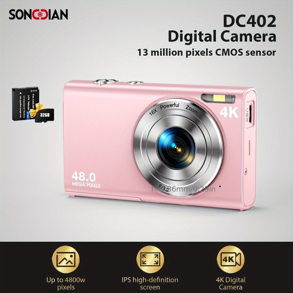 SONGDIAN 4K FHD 48MP Macro Camera, 16X Digital Zoom, Manual Focus, Manual Exposure Control, USB Connectivity, Battery Powered/USB Dual Use, Lithium Battery-Polymer 700mAh, Portable, Simple Compact, for Teenagers, Students, Seniors, Beginners