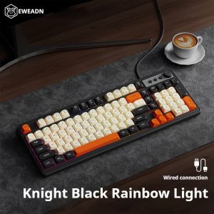 EWEADN Gaming Keyboard wired-rainbow Backlit, Portable black Keyboard Office-98 Keys, Computer External Keyboards Ergonomic design, with Multimedia knob, Ball keycaps, for gamers and Office, Compatible with Windows/Laptop Gaming peripherals