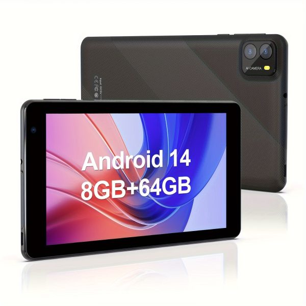 7-Inch Android 14 Tablet, 8GB RAM & 64GB Storage, Dual Camera (2MP+8MP), IPS HD Touchscreen, Octa-Core Processor, 5G WiFi 6, 3500mAh Battery - Sleek Black Design