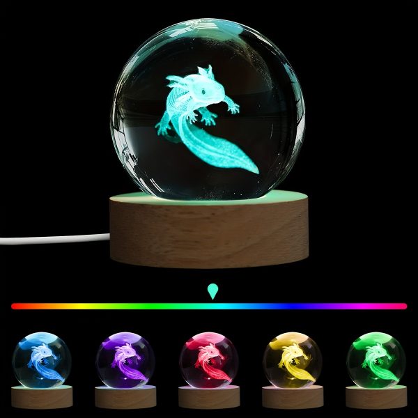 HOTU 1pc 3D Axolotl Crystal Sphere with LED Light Stand, 5.97 cm Multicolor Night Lamp, USB Operated, Suitable for Office, Living Room, And Bedroom Decoration