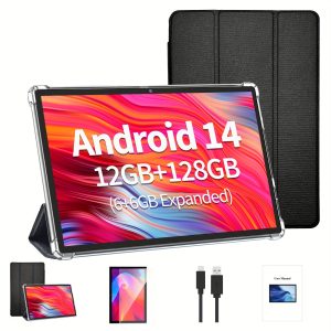 Relndoo 25.65 cm Android 14 Tablet 128GB Storage, 12GB(6GB+6GB Expanded) For RAM, With Protective Case, WiFi, 5MP+8MP Camera, Type-C, Wireless