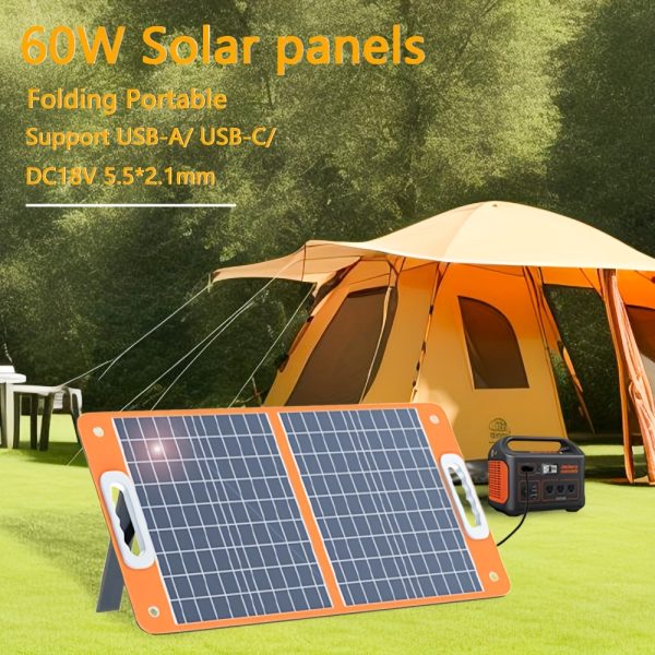 60W Portable Foldable Solar Panel Charger with Dual USB (USB-C & USB-A) & DC Outputs - Magnetic, Solar-Powered for Outdoor Camping, Emergency Power for Phones, GoPro, Laptops, Tablets, GPS, iPads, Cameras - Includes Multiple Device Adapters