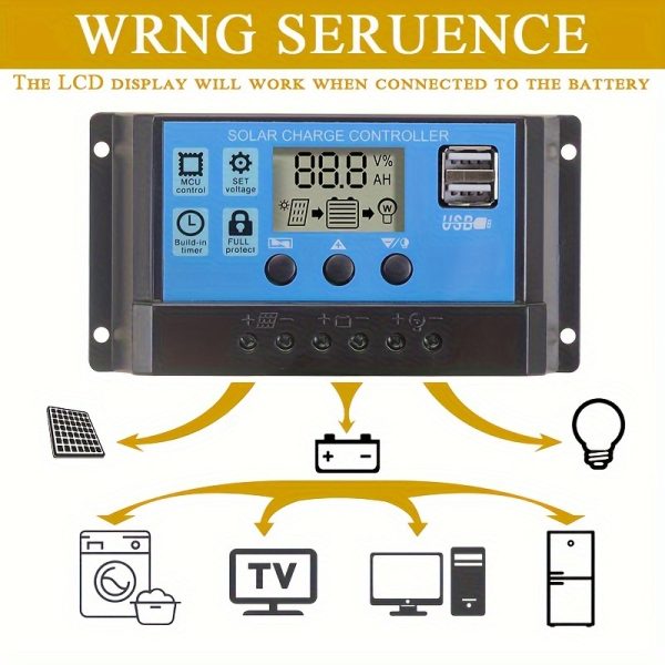 1 Pack, Solar Charge Controller Solar Panel Controller 12V/24V Adjustable LCD Display Solar Panel Battery Regulator With USB Port 10A 20A 30A 40A 50A 60A 70A 80A 90A 100A Solar Panel Controller