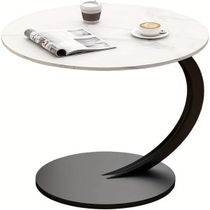 Wooden C-Shaped Side Table with Metal Frame for Sofa, Suitable for Living Rooms, Bedrooms, And Compact Areas
