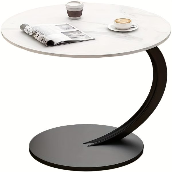 Wooden C-Shaped Side Table with Metal Frame for Sofa, Suitable for Living Rooms, Bedrooms, And Compact Areas
