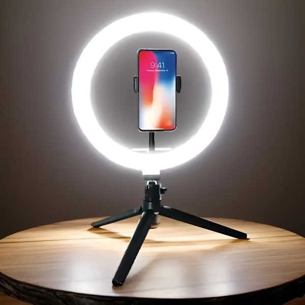 1pc Dimmable 25.4cm LED Ring Light with Adjustable Color Temperature - USB Powered Studio Lighting with 120 LEDs, 360° Rotatable Gooseneck, Tripod Stand & Phone Holder for Video Blogging, Photography & Live Streaming
