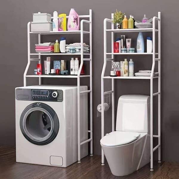 Modern 3-Tier Metal Storage Rack for Bathroom - Freestanding, Over Washing Machine Organizer for Toiletries & Laundry Essentials, White