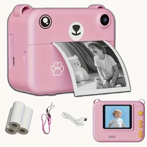 Kids Instant Print Digital Camera with Flash, Music, Games, Selfie Mode, 10s/5s/3s Delay, 1500mAh Rechargeable Battery, USB Charging, 30MP OLED Display, 1080p Video, Time Lapse, ABS Material, for Children & Adults, Ideal for Christmas & Birthday Gifts