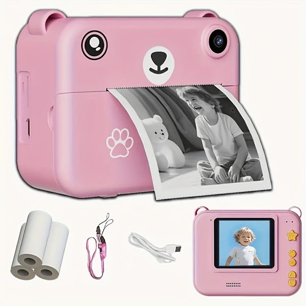 Kids Instant Print Digital Camera with Flash, Music, Games, Selfie Mode, 10s/5s/3s Delay, 1500mAh Rechargeable Battery, USB Charging, 30MP OLED Display, 1080p Video, Time Lapse, ABS Material, for Children & Adults, Ideal for Christmas & Birthday Gifts