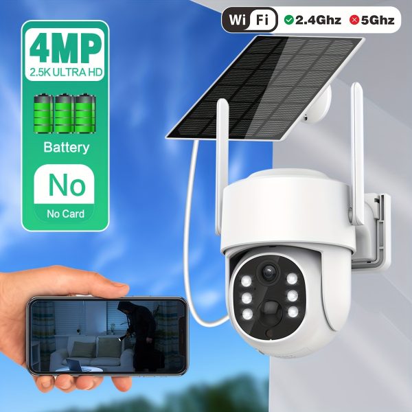 Wireless Solar Security Camera System - 2K/4MP WiFi Outdoor Camera with PTZ, Auto-Tracking, Human/Vehicle Detection, Night Vision, Spotlight, Two-Way Audio, ICSEE App Compatible