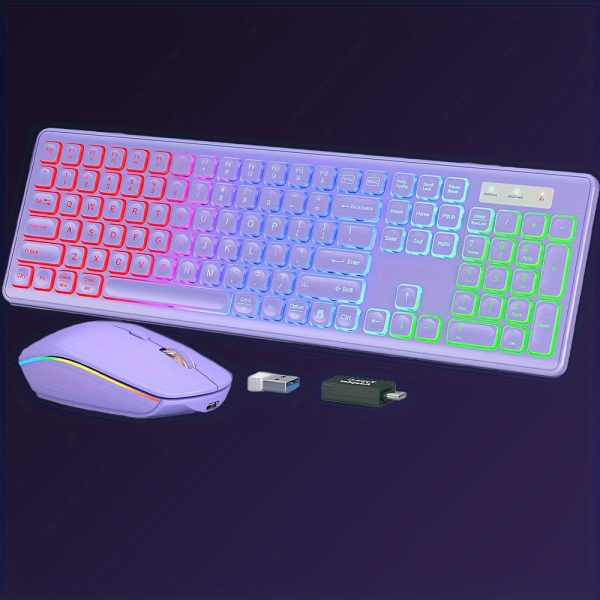 2.4G Wireless Keyboard Mouse Combo RGB Backlit Rechargeable Keyboard Set Full-Size Ergonomic Workstation Keyboard Mouse, JOMAA